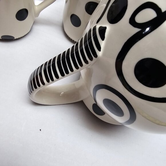 4 Ceramic M Bagwell Mix & Match Polka Dot Black White Striped Pitcher - Picture 6 of 6